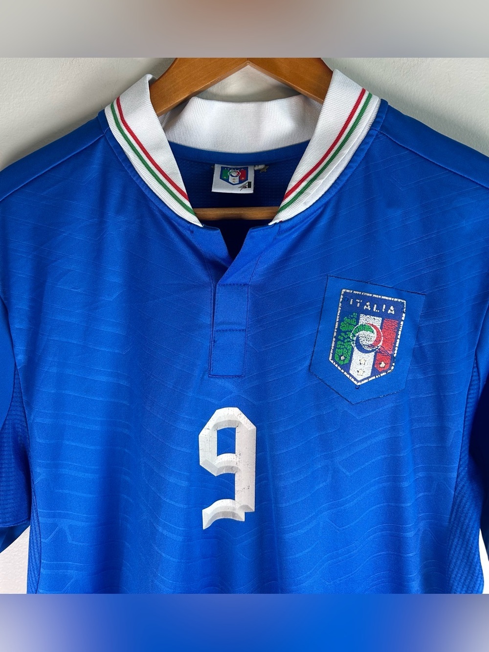 Vintage FIGC Italy Men’s Soccer Jersey L Balotelli #9 National Team Futbol Blue - Picture 4 of 12